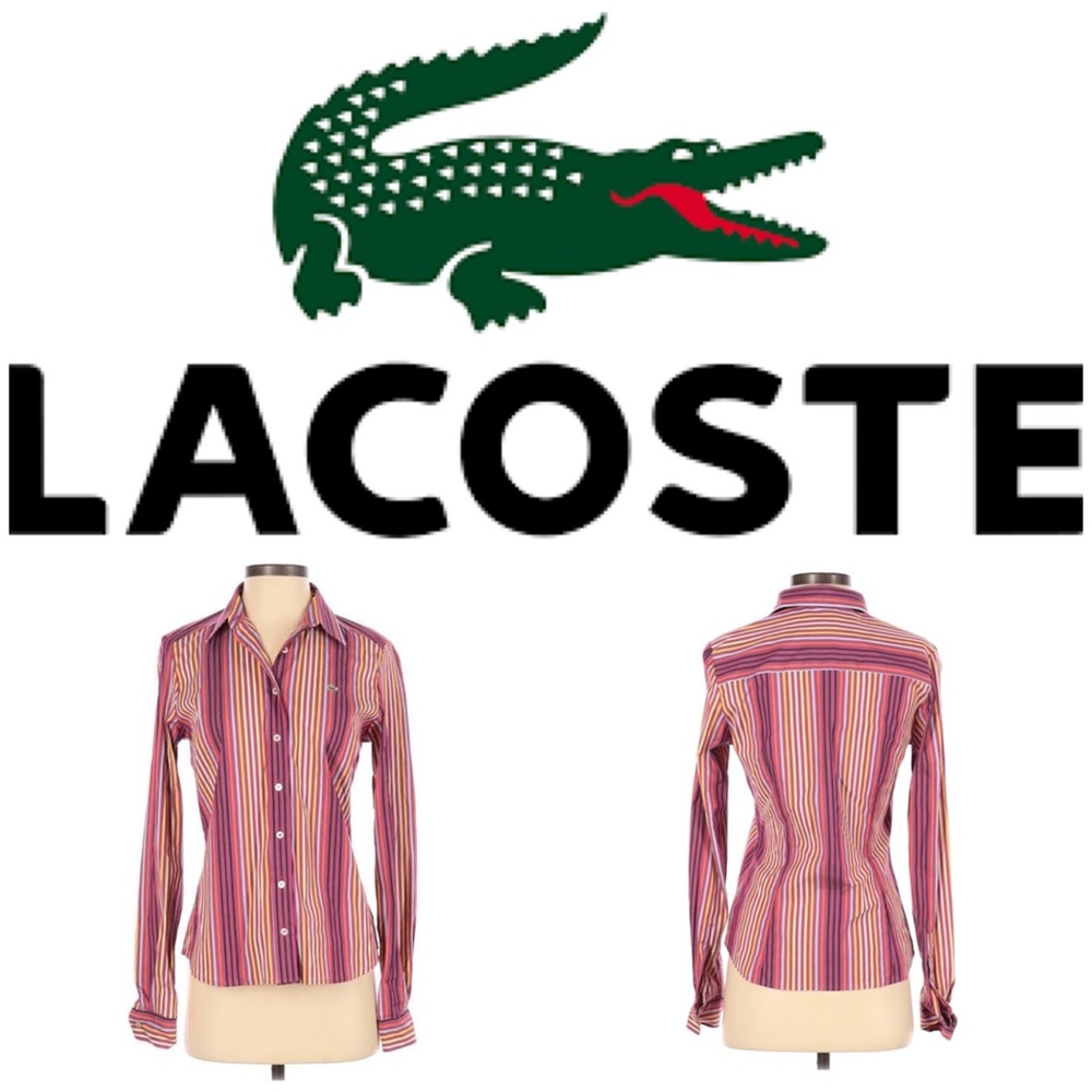 Lacoste Long Sleeve Button Down Shirt: Pink Print